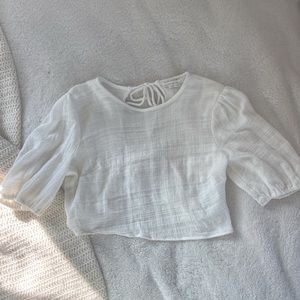 Puff-Sleeve White Cropped Blouse
